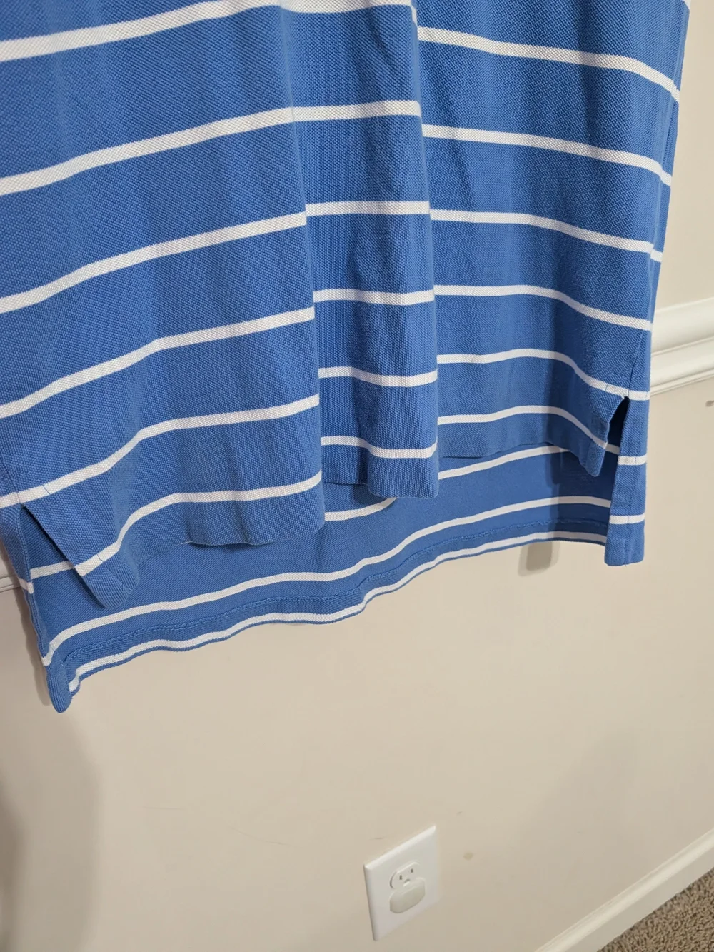 Ralph Lauren Light Blue and White Striped Polo with Orange Pony